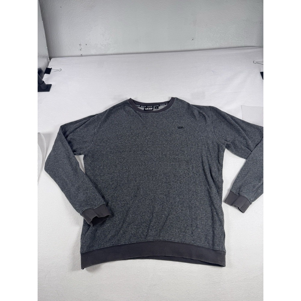Vans Mens Crewneck Sweatshirt Gray Long Sleeve Pullover VN0A372G L Cotton Logo